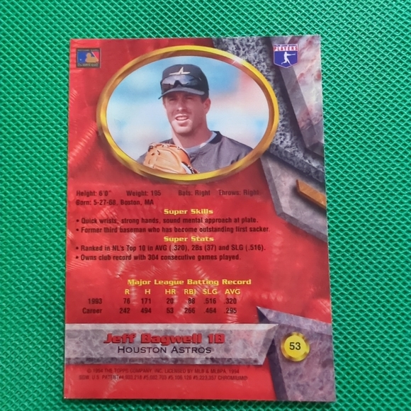 🥎1994 Bowman’s Best Refractor #R53 Jeff Bagwell Hall of Fame SP - Picture 8 of 10